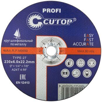 Диск шлифовальный по металлу Т27-230х6,0х22  Cutop Profi 39995т